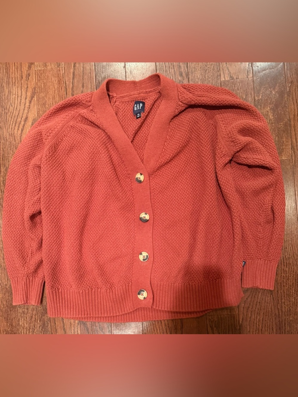 GAP Women's Rust Orange Textured Button-Up Cardigan xxl